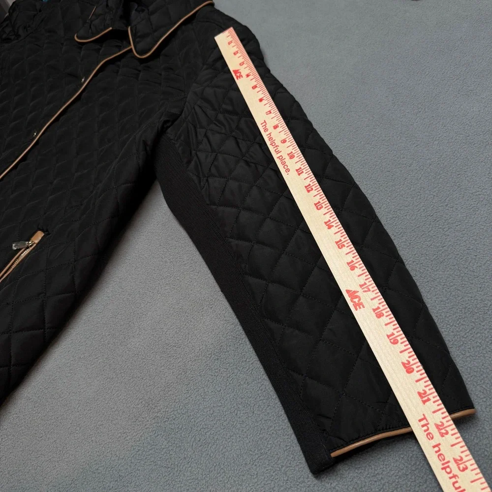 Jones New York Quilted Jacket Tan Trim PXL Black Diamond Stitch Minimalist Chic